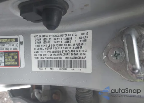 2010 Honda Insight Ex из США, поврежденный, VIN JHMZE2H79AS035906